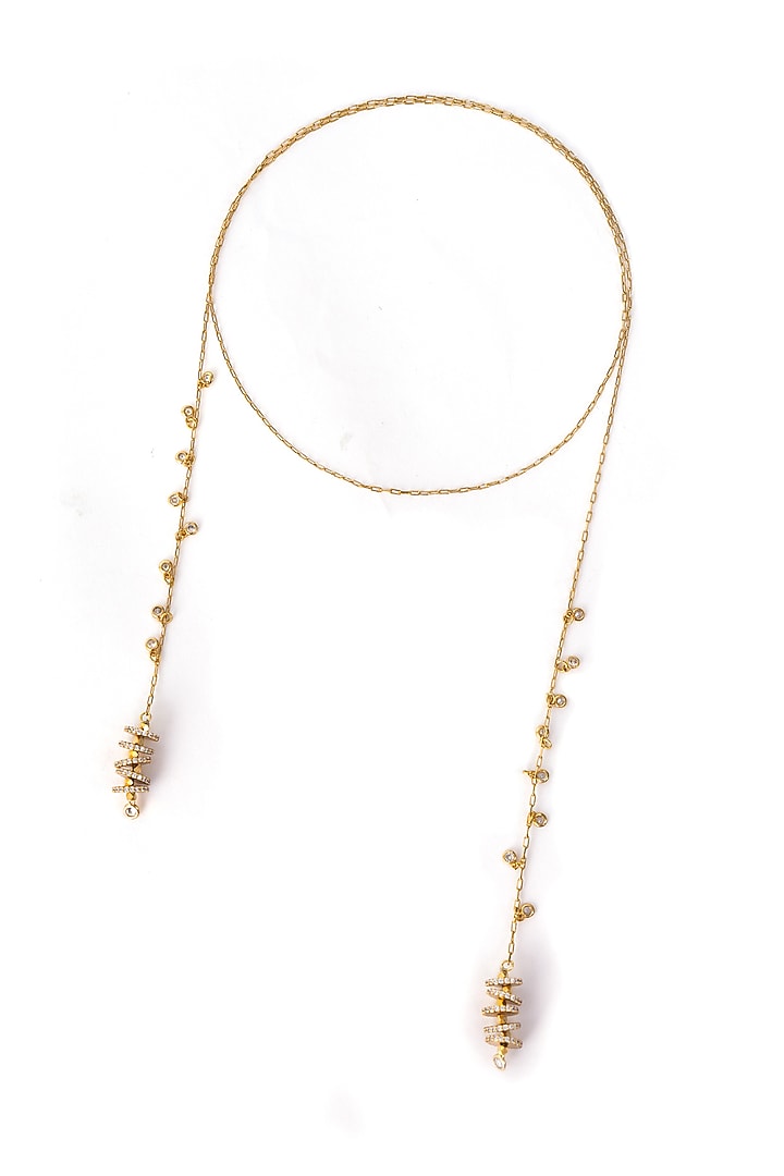 Gold Finish Cubic Zirconia Lariat Necklace by AMAMA at Pernia's Pop Up Shop