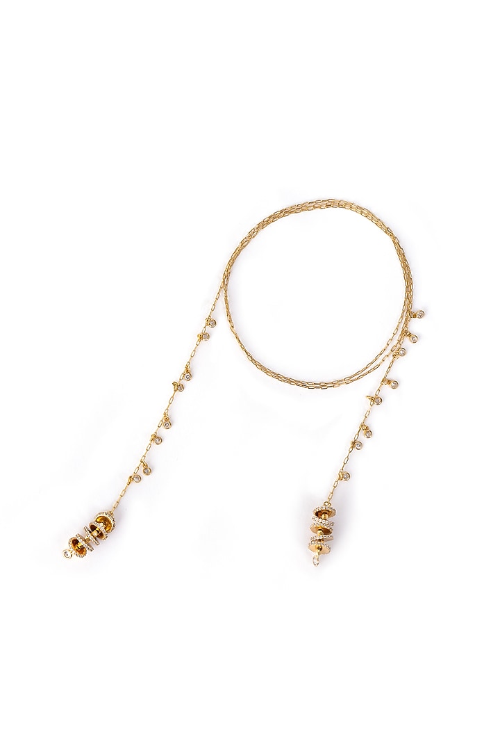 Gold Finish Cubic Zirconia Lariat Necklace by AMAMA at Pernia's Pop Up Shop