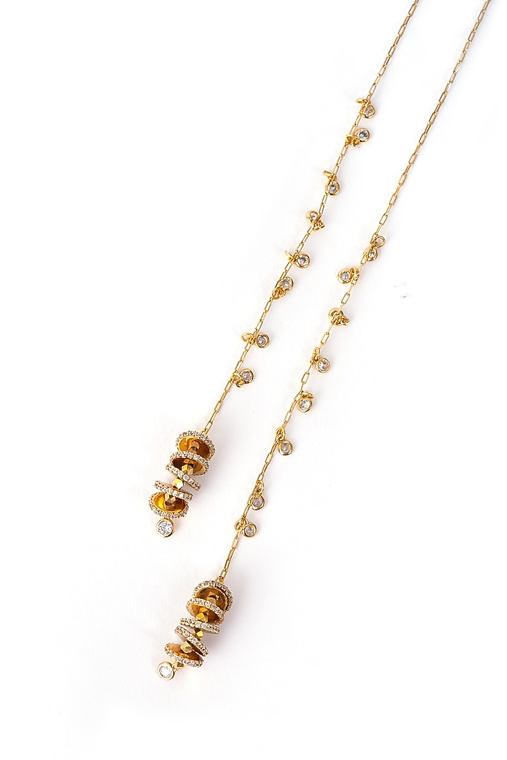 Gold Finish Cubic Zirconia Lariat Necklace by AMAMA at Pernia's Pop Up Shop
