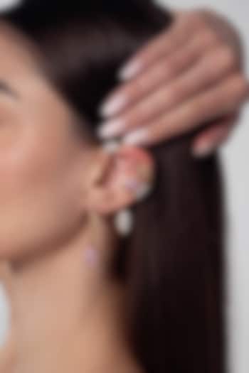 Gold Finish Multi-Colored Cubic Zirconia Stud Earrings With Earcuff by AMAMA at Pernia's Pop Up Shop