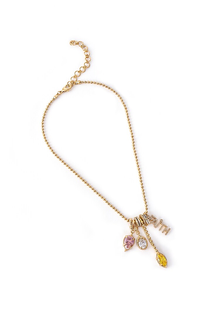 Gold Finish Multi-Colored Cubic Zirconia Faith Charm Necklace by AMAMA at Pernia's Pop Up Shop