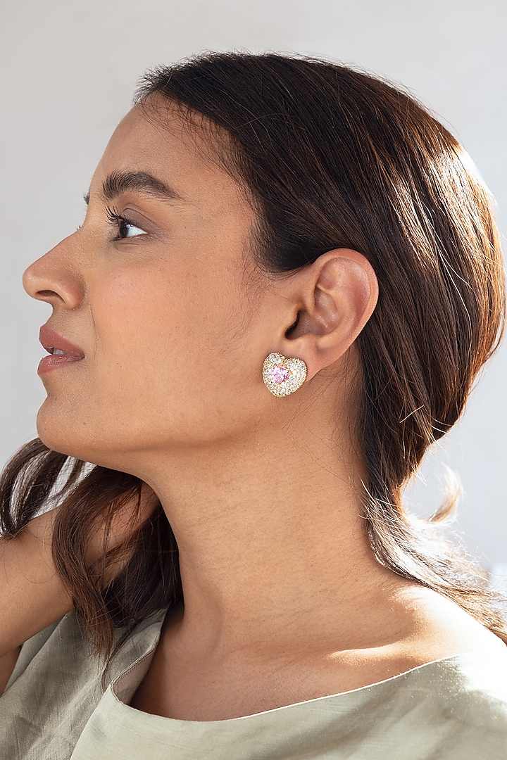 Gold Finish Cubic Zirconia Cloudburst Stud Earrings by AMAMA at Pernia's Pop Up Shop