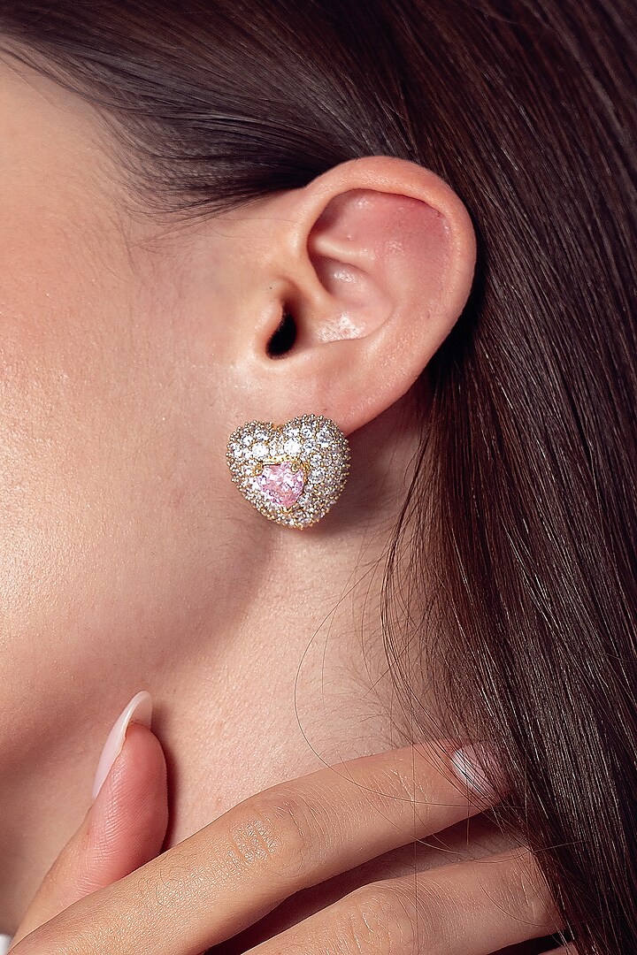Gold Finish Cubic Zirconia Cloudburst Stud Earrings by AMAMA at Pernia's Pop Up Shop