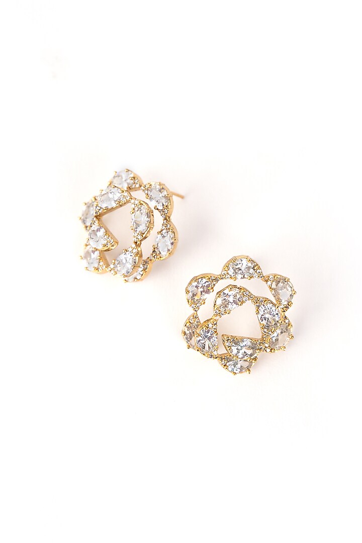 Gold Finish Cubic Zirconia Firework Scallop Stud Earrings by AMAMA at Pernia's Pop Up Shop