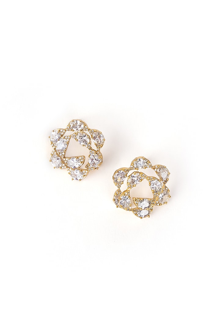 Gold Finish Cubic Zirconia Firework Scallop Stud Earrings by AMAMA at Pernia's Pop Up Shop