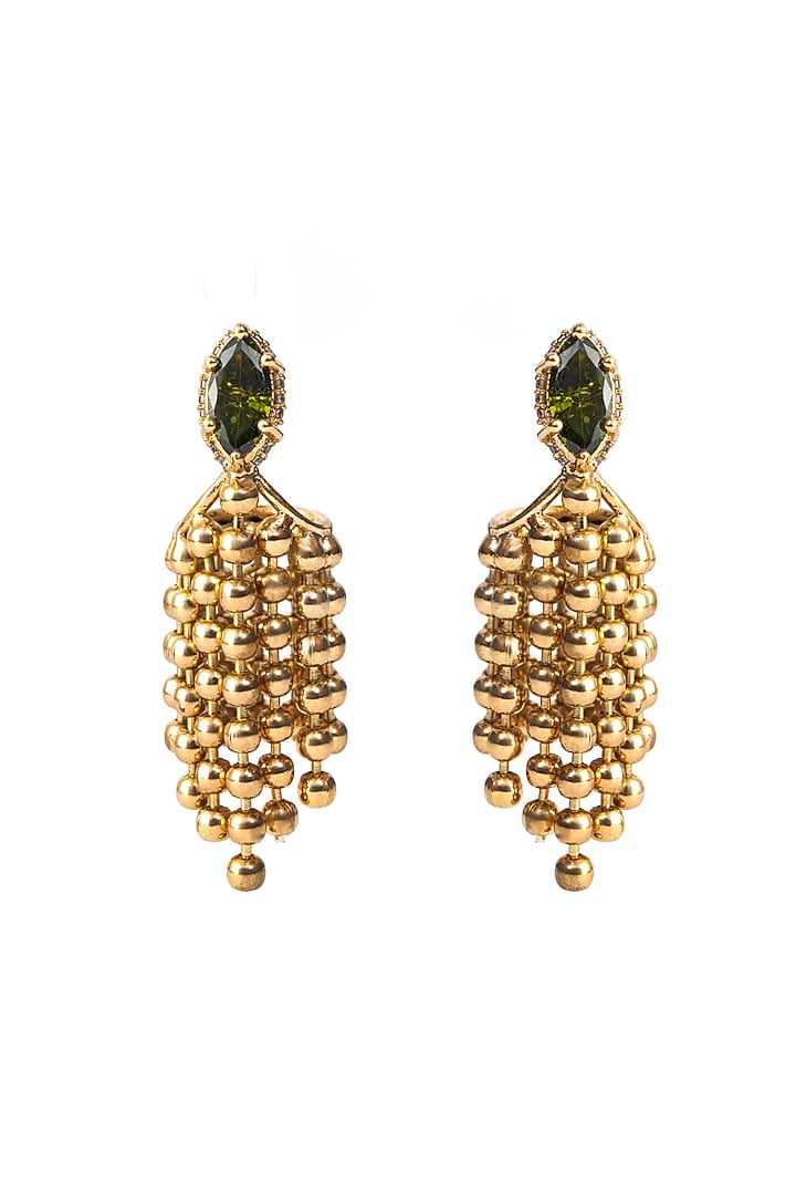 Gold Finish Cubic Zirconia Fringe Dangler Earrings by AMAMA at Pernia's Pop Up Shop