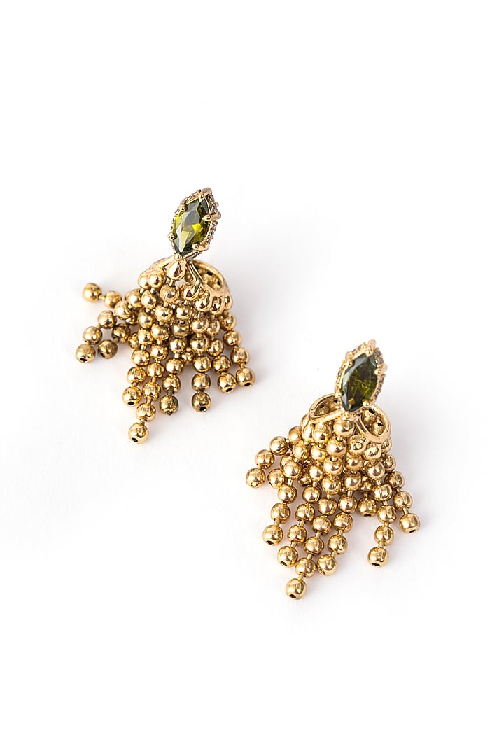 Gold Finish Cubic Zirconia Fringe Dangler Earrings by AMAMA at Pernia's Pop Up Shop