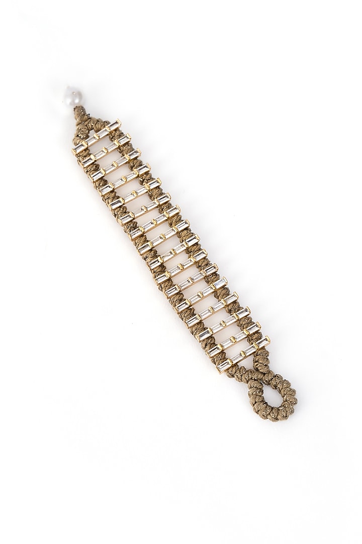 Gold Finish Zari & Cotton Thread Cupid's braid Openable Bracelet by AMAMA at Pernia's Pop Up Shop