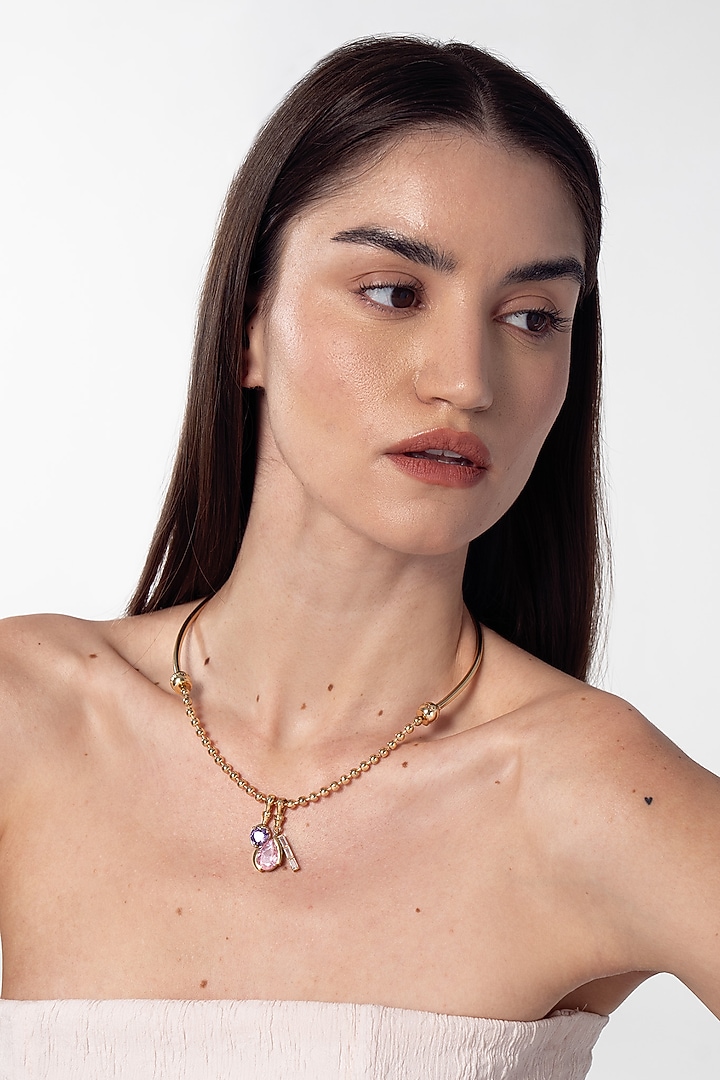 Gold Finish Cubic Zirconia Cloudburst Necklace by AMAMA at Pernia's Pop Up Shop