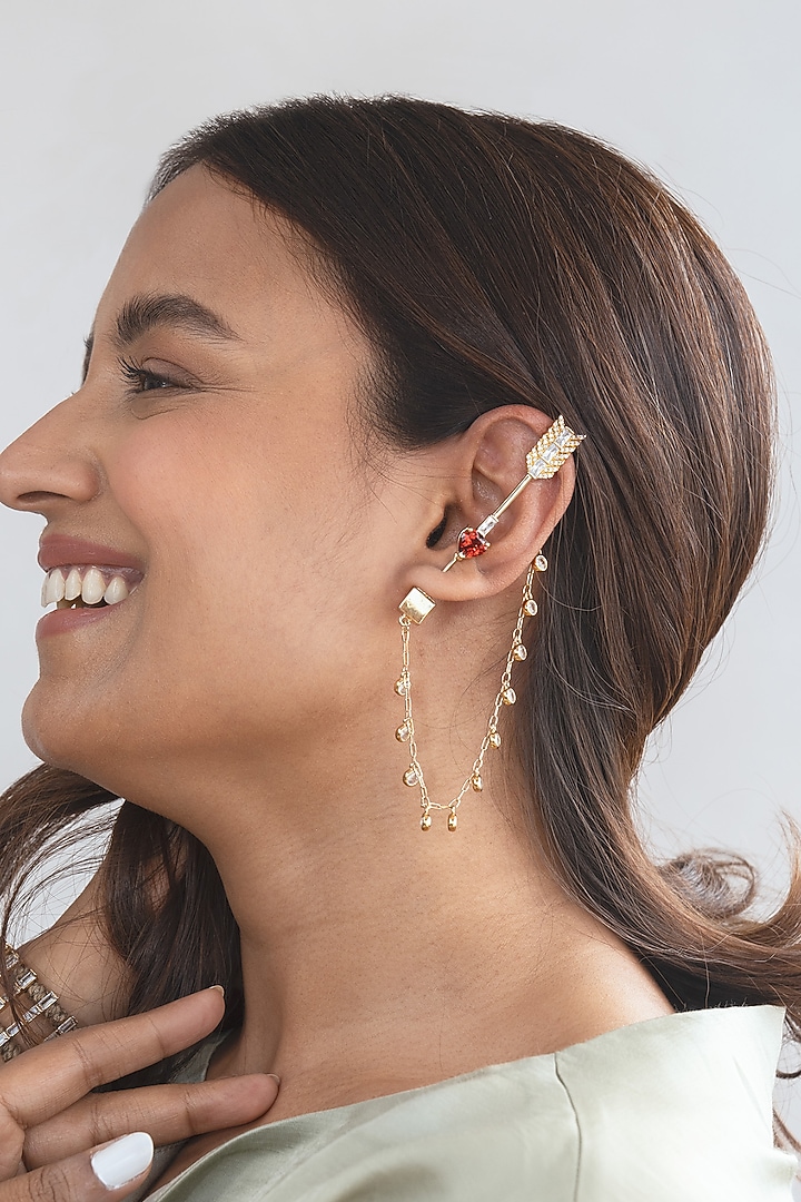 Gold Finish Cubic Zirconia Ear Crawler Earrings by AMAMA at Pernia's Pop Up Shop