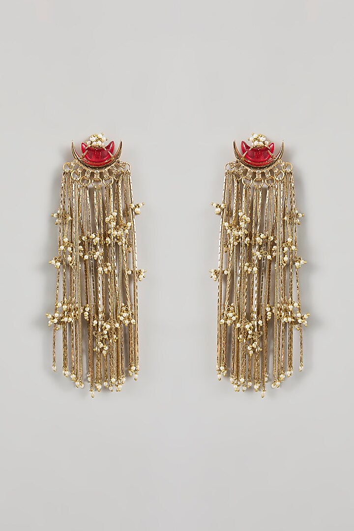 Antique Gold Plated Faux Pearl Dangler Earrings by AMAMA at Pernia's Pop Up Shop