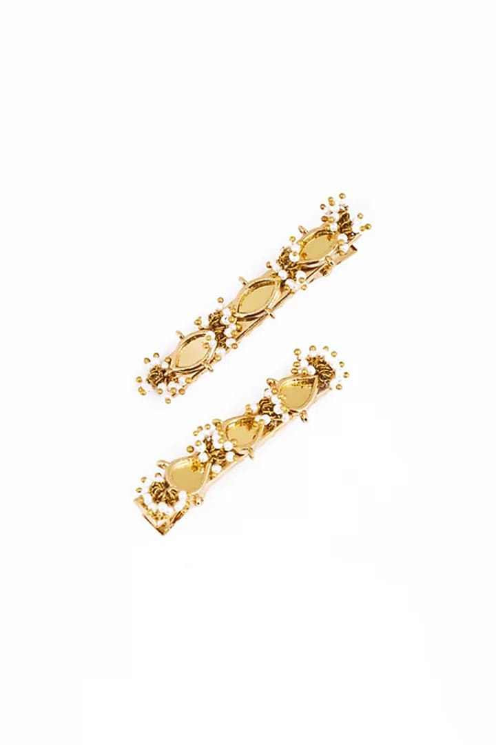 Gold Plated Faux Pearl Hair Clips (Set Of 2) by AMAMA at Pernia's Pop Up Shop