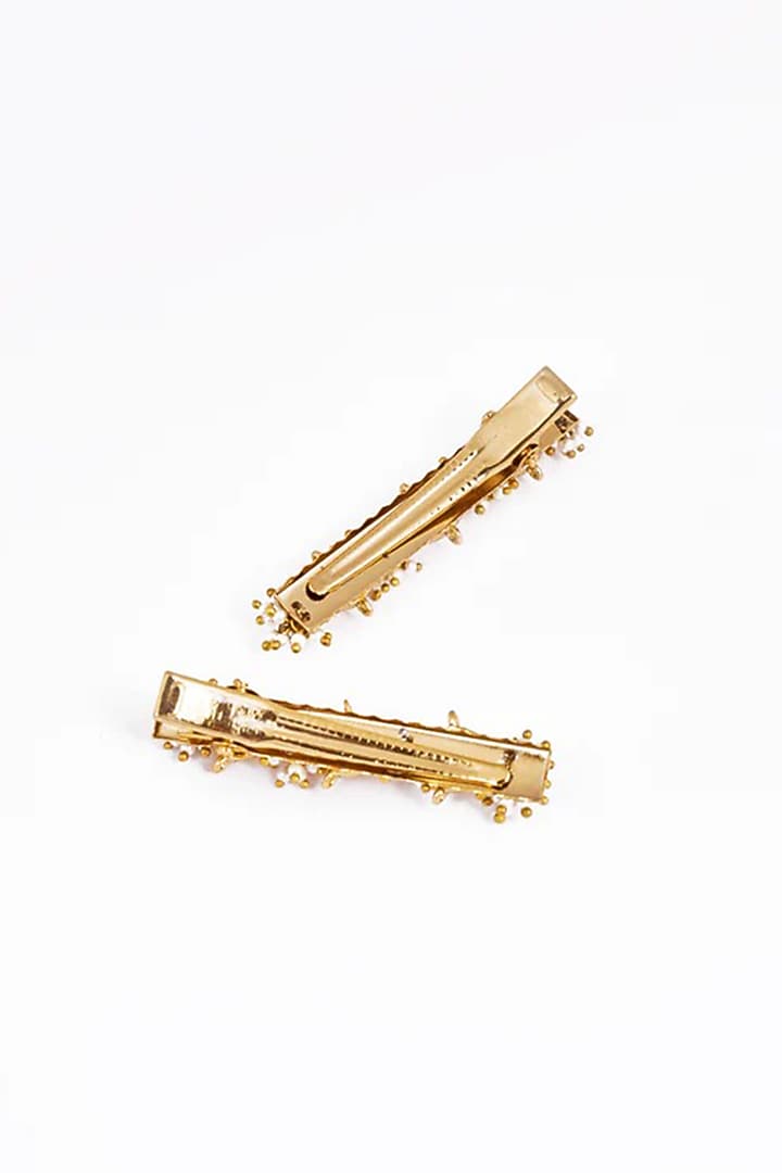 Gold Plated Faux Pearl Hair Clips (Set Of 2) by AMAMA at Pernia's Pop Up Shop