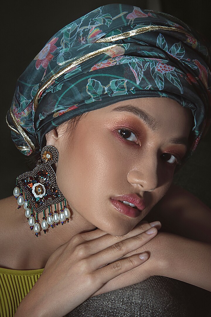 Black Hand Embroidered Earrings by AMAMA at Pernia's Pop Up Shop