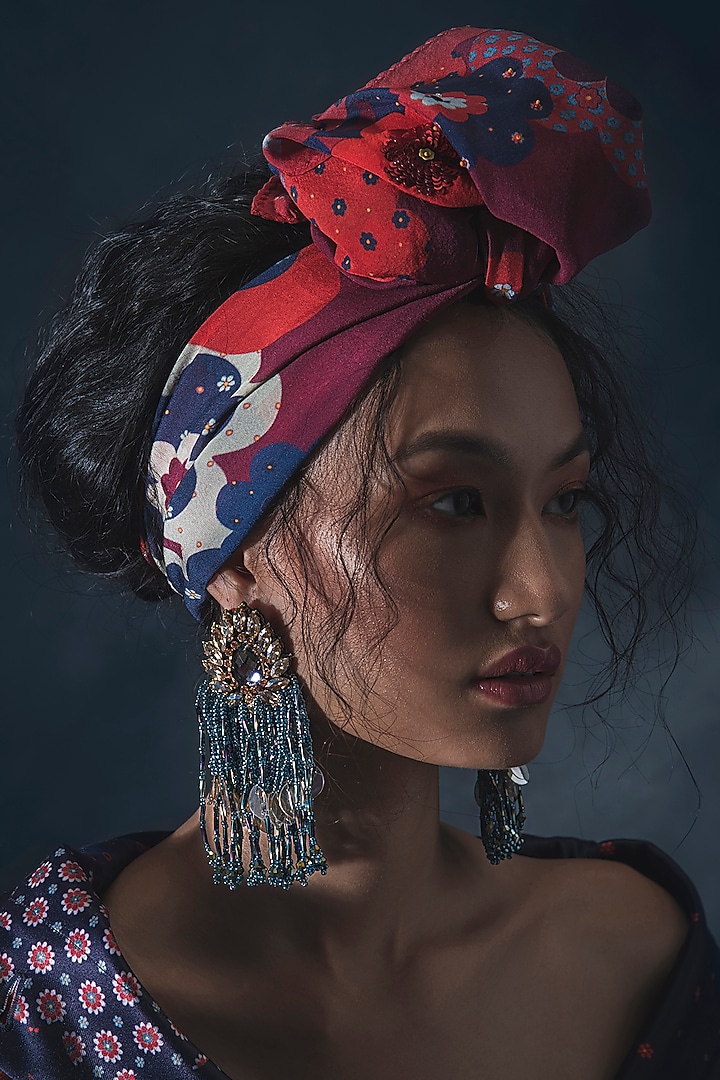 Blue & Copper Hand Embroidered Earrings by AMAMA at Pernia's Pop Up Shop