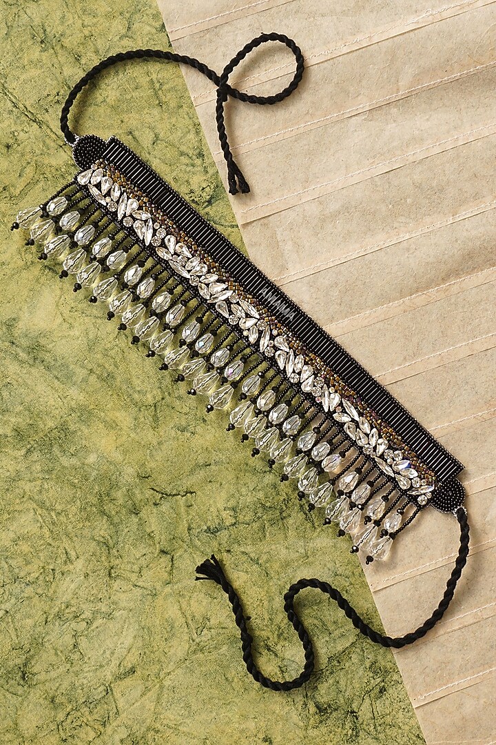 Black Glass Hand Embroidered Choker Necklace by AMAMA at Pernia's Pop Up Shop
