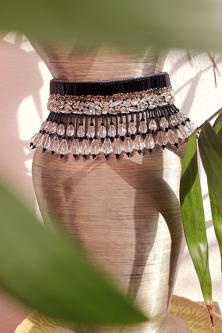 Black Glass Hand Embroidered Choker Necklace by AMAMA at Pernia's Pop Up Shop
