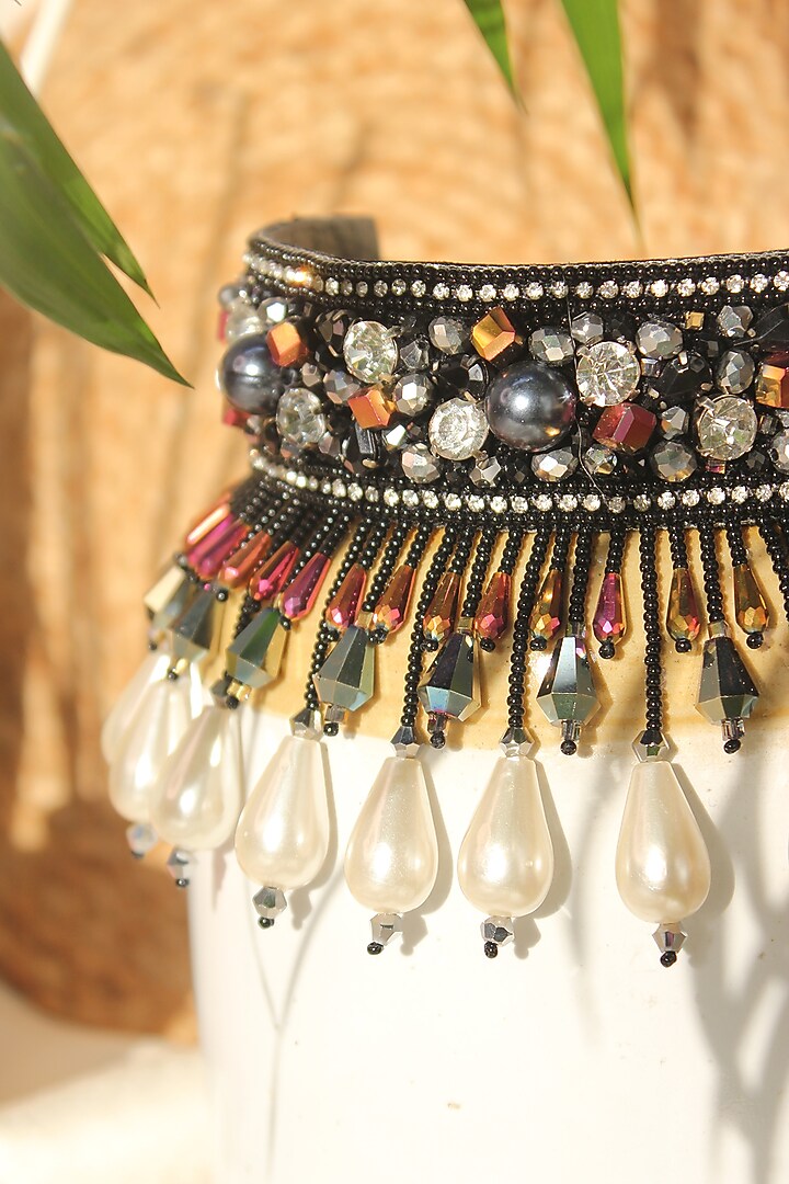 Black Hand Embroidered Choker Necklace by AMAMA at Pernia's Pop Up Shop