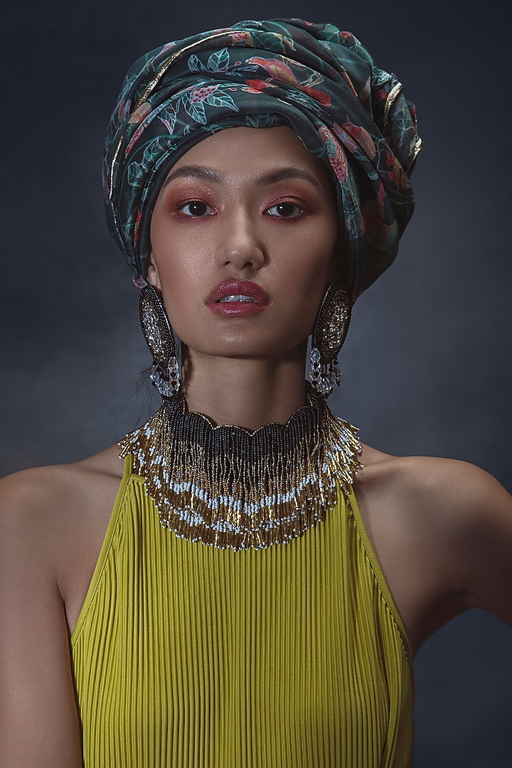 Black Glass Hand Embroidered Necklace by AMAMA at Pernia's Pop Up Shop