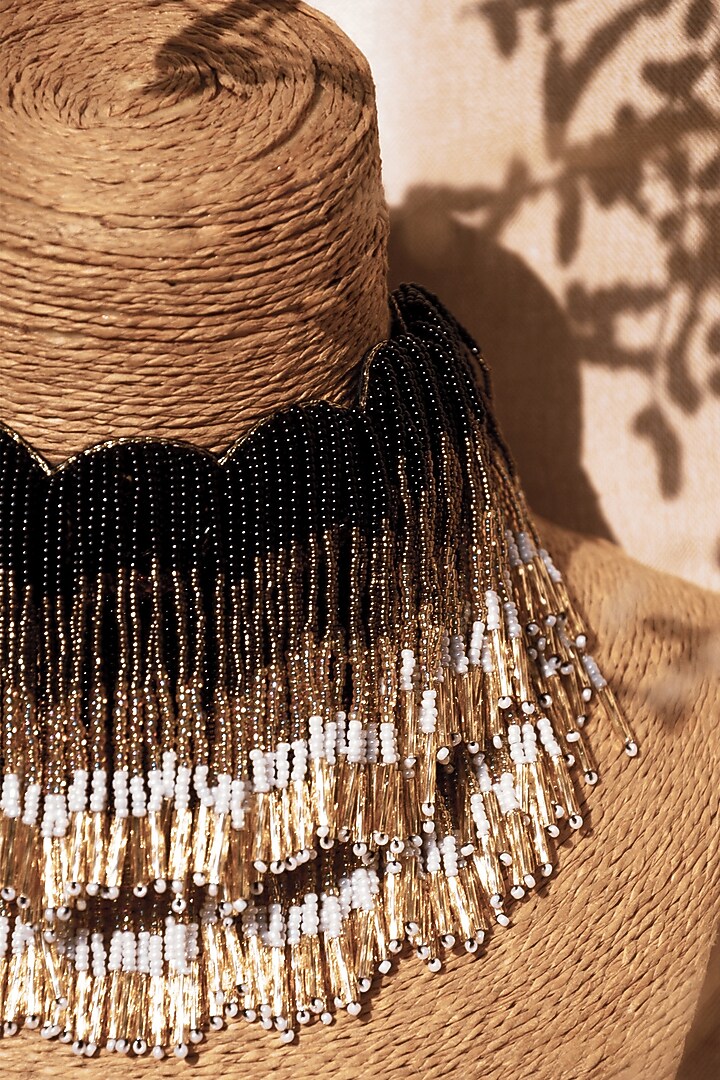 Black Glass Hand Embroidered Necklace by AMAMA at Pernia's Pop Up Shop