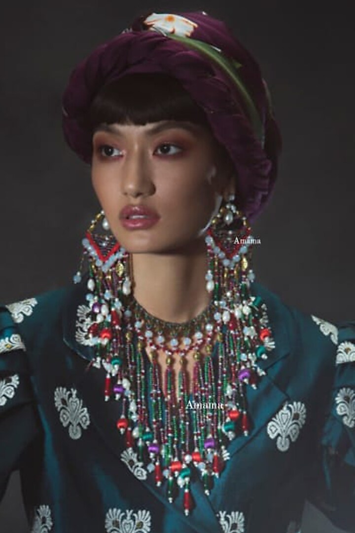 Multi Colored Glass Hand Embroidered Long Necklace by AMAMA at Pernia's Pop Up Shop