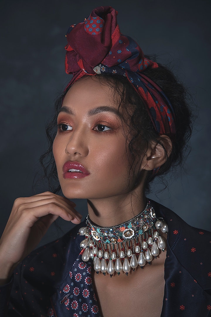 Multi Colored Glass Hand Embroidered Choker Necklace by AMAMA at Pernia's Pop Up Shop