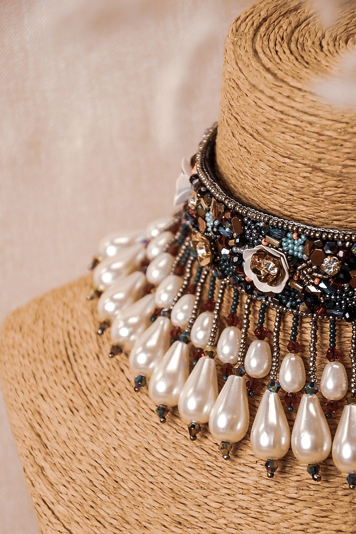 Multi Colored Glass Hand Embroidered Choker Necklace by AMAMA at Pernia's Pop Up Shop
