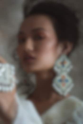 White Hand Embroidered Earrings by AMAMA