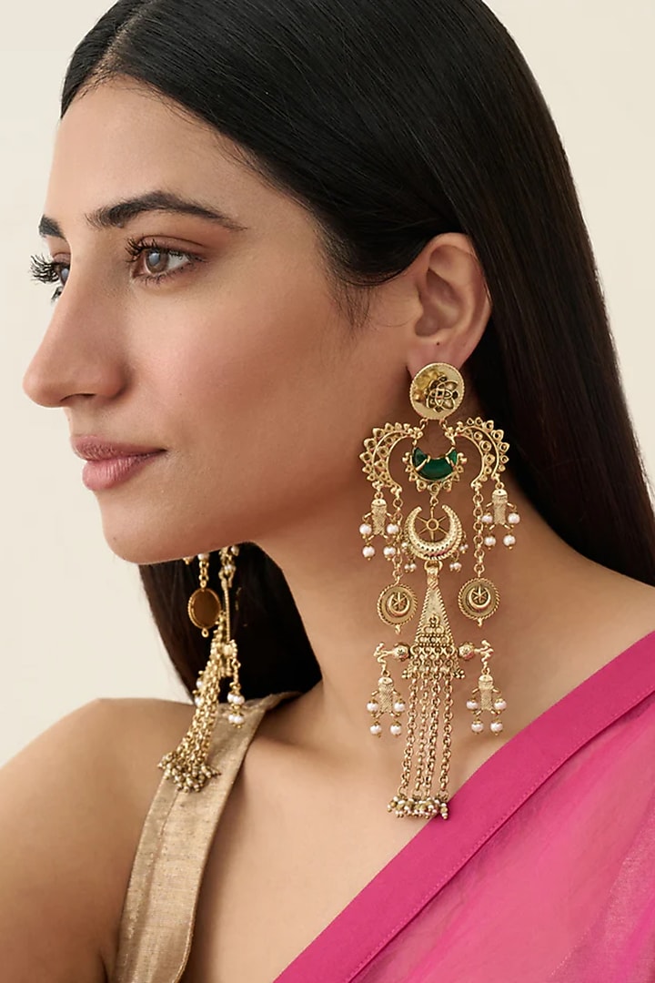 Antique Gold Plated Faux Pearl Dangler Earrings by AMAMA at Pernia's Pop Up Shop