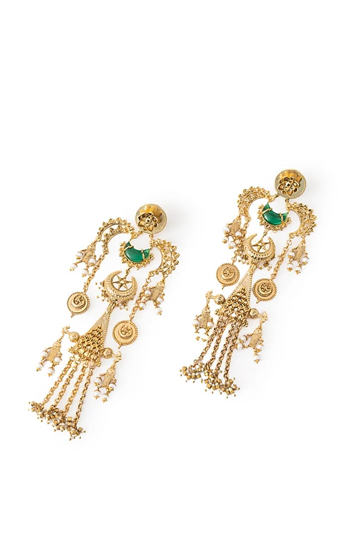 Antique Gold Plated Faux Pearl Dangler Earrings by AMAMA at Pernia's Pop Up Shop