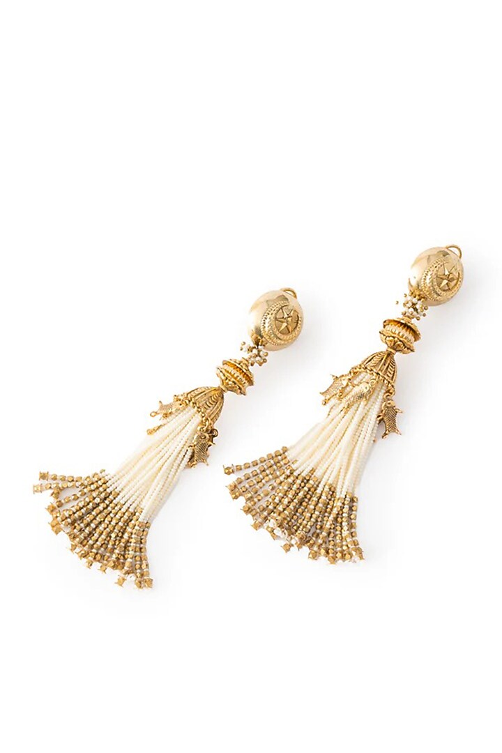 Gold Plated Faux Pearl Dangler Earrings by AMAMA at Pernia's Pop Up Shop