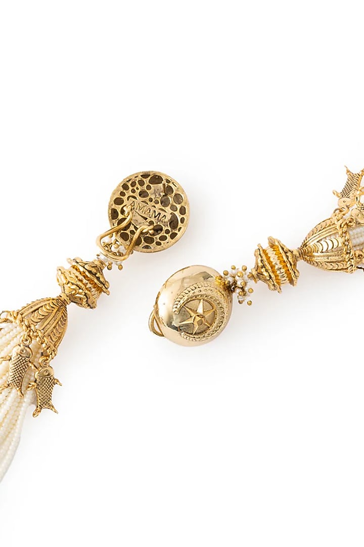 Gold Plated Faux Pearl Dangler Earrings by AMAMA at Pernia's Pop Up Shop