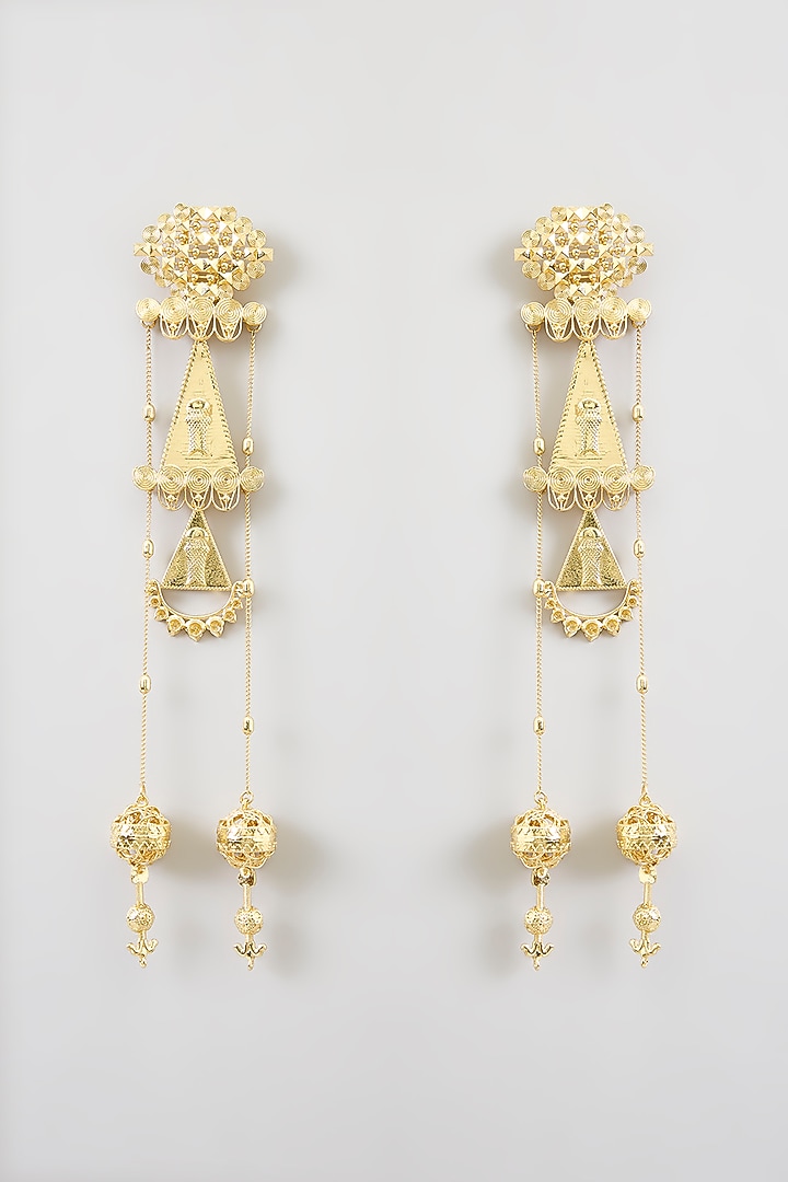 Gold Finish Kundan Polki & Pearl Dangler Earrings by AMAMA at Pernia's Pop Up Shop