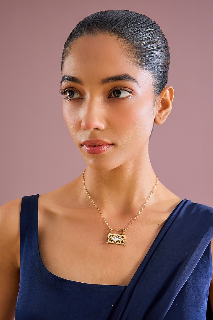 Gold Finish Zari Thread & Acrylic Necklace by AMAMA at Pernia's Pop Up Shop