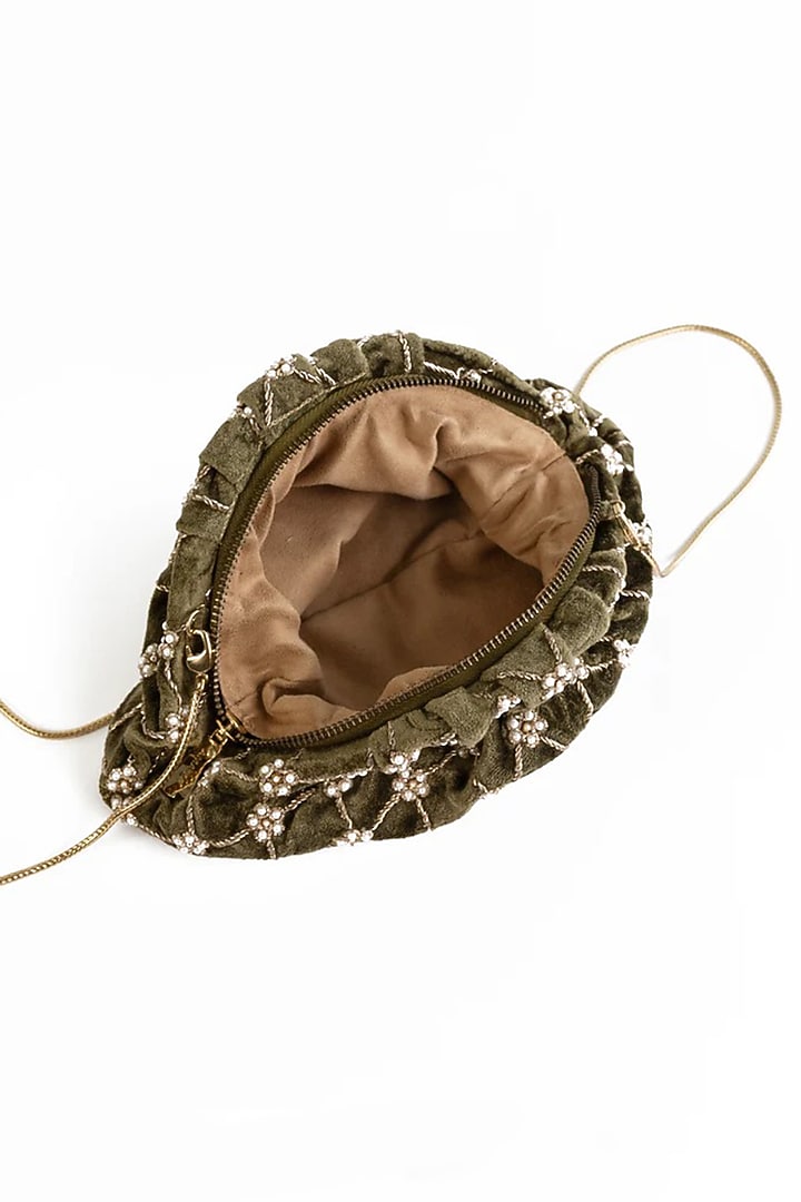 Gold Korean Velvet & Suede Zari Embroidered Bag by AMAMA at Pernia's Pop Up Shop