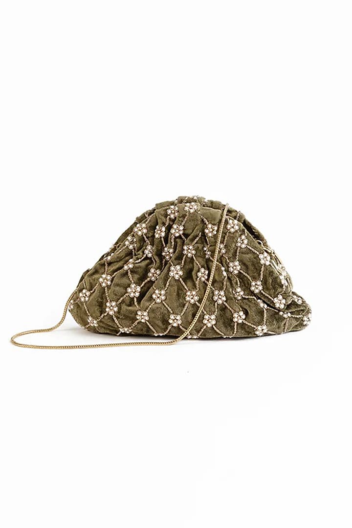 Gold Korean Velvet & Suede Zari Embroidered Bag by AMAMA at Pernia's Pop Up Shop