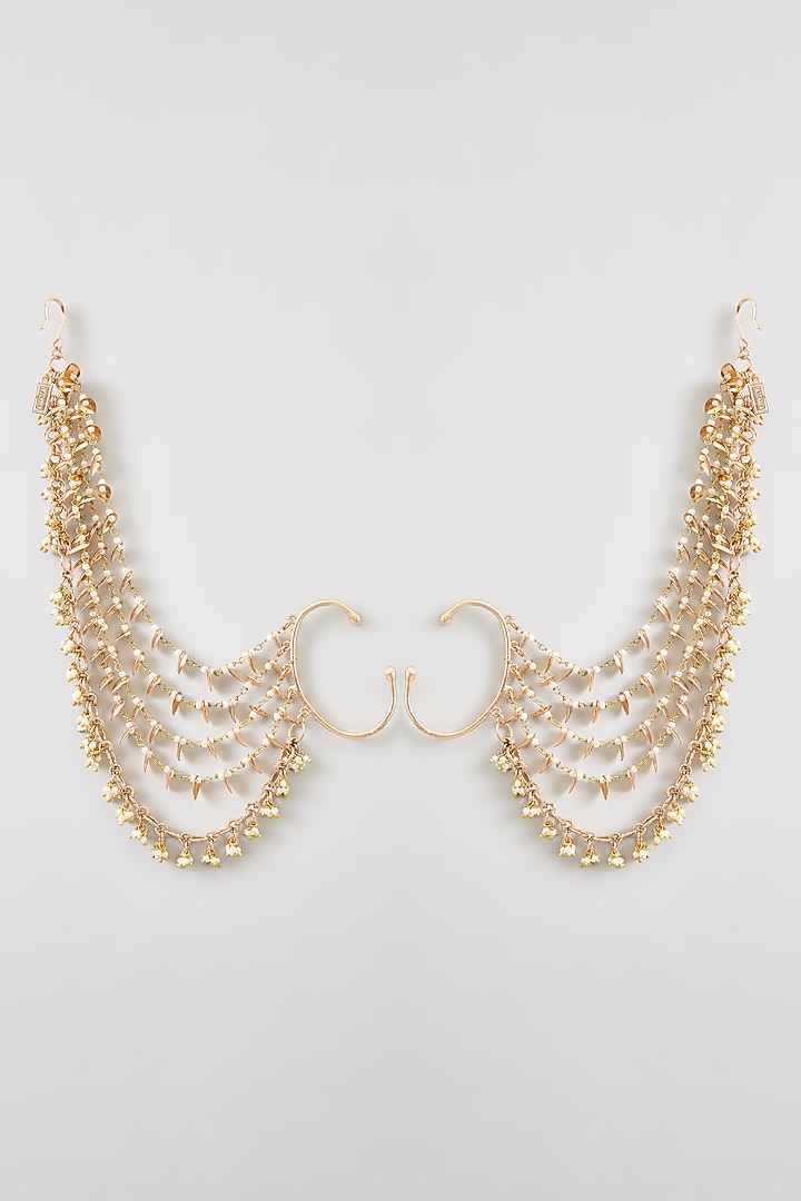 Gold Finish Kundan Polki Earchains by AMAMA at Pernia's Pop Up Shop
