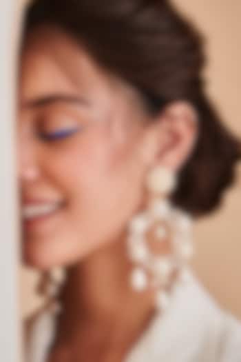 White Beads Embroidered Dangler Earrings by AMAMA at Pernia's Pop Up Shop