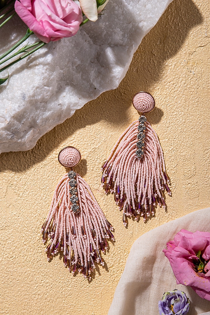 Pink Embroidered Dangler Earrings by AMAMA at Pernia's Pop Up Shop