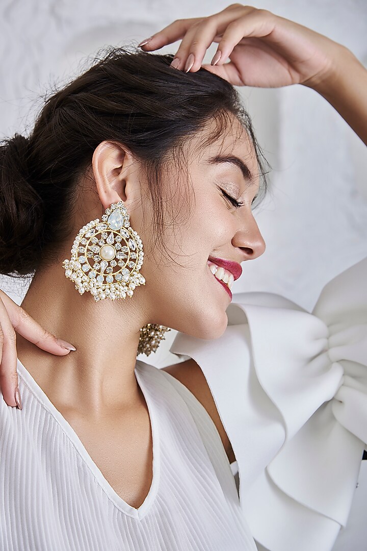 White Embroidered Earrings by AMAMA at Pernia's Pop Up Shop