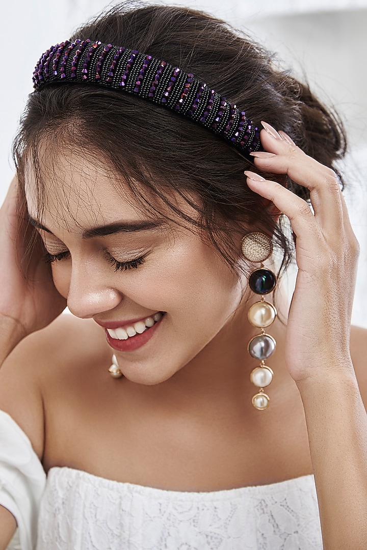 White Dangler Earring With Metal Work by AMAMA at Pernia's Pop Up Shop