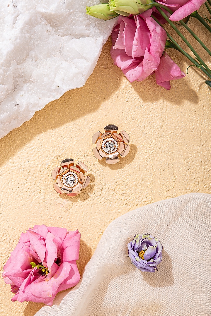 Gold Embroidered Stud Earrings by AMAMA at Pernia's Pop Up Shop