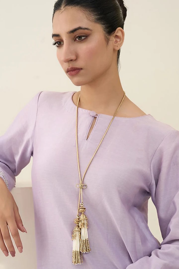Antique Gold Plated Faux Pearl Necklace by AMAMA at Pernia's Pop Up Shop