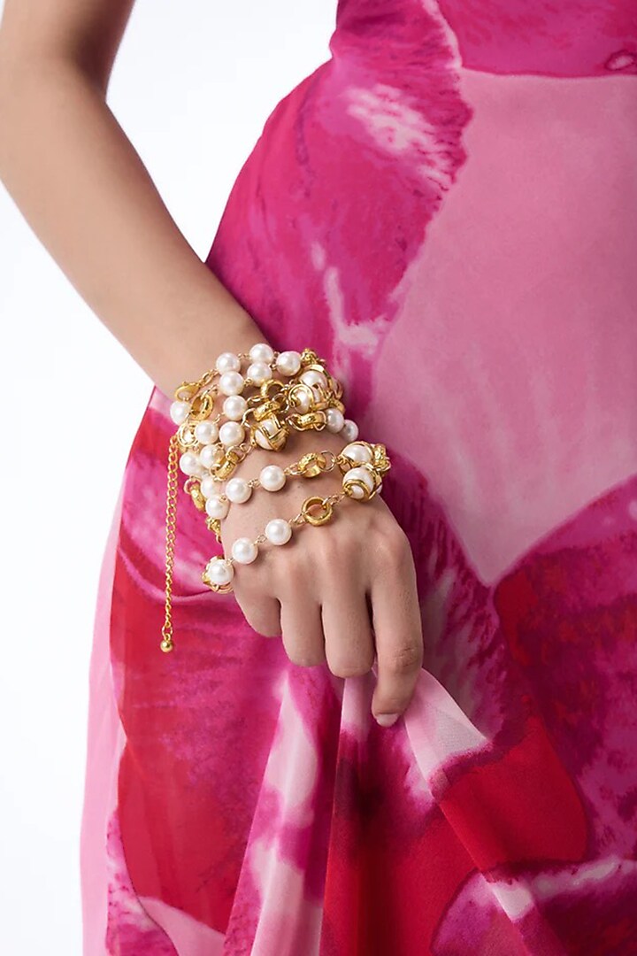 Gold Finish Pearl Necklace by AMAMA at Pernia's Pop Up Shop