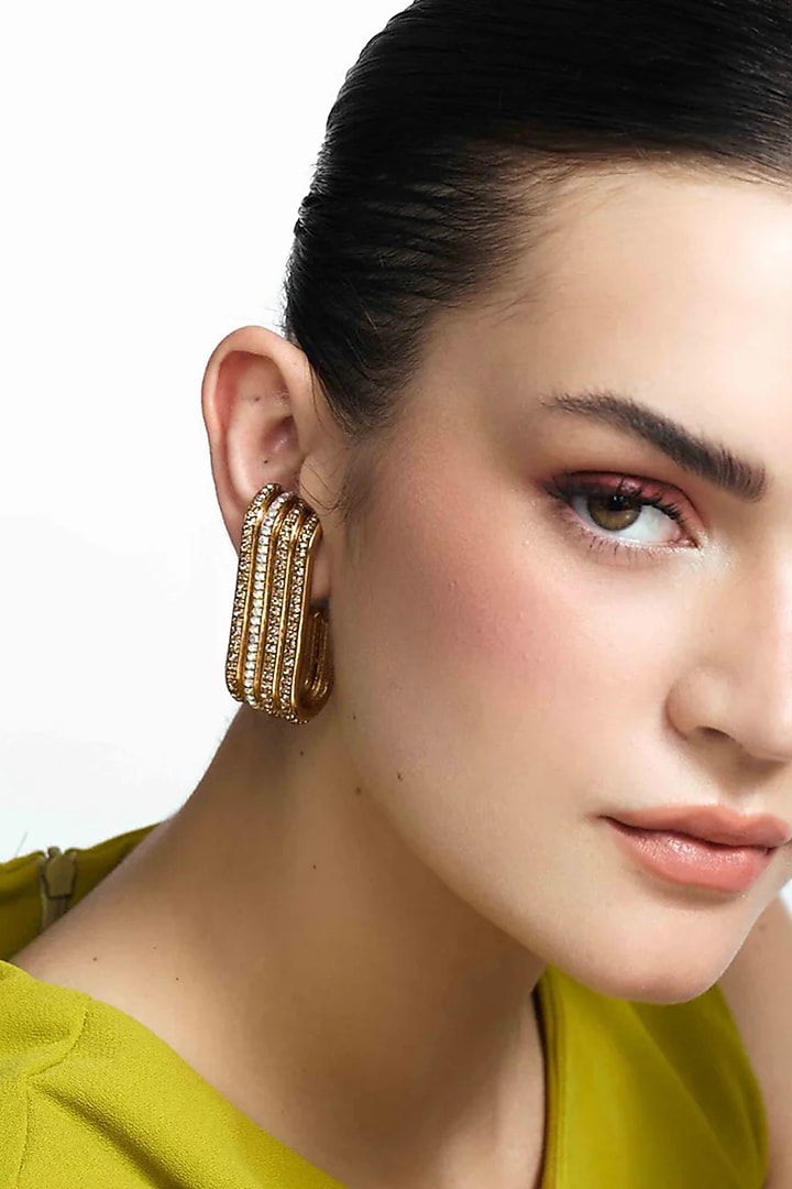 Gold Plated Chaton Stone Dangler Earrings by AMAMA at Pernia's Pop Up Shop
