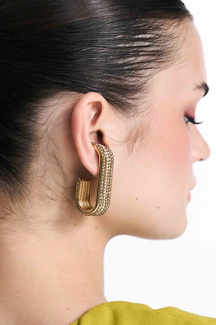 Gold Plated Chaton Stone Dangler Earrings by AMAMA at Pernia's Pop Up Shop