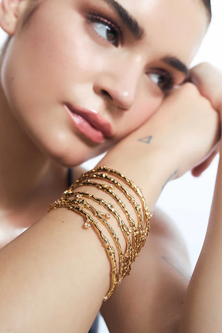 Gold Plated Cubic Zirconia Bangles (Set Of 6) by AMAMA at Pernia's Pop Up Shop