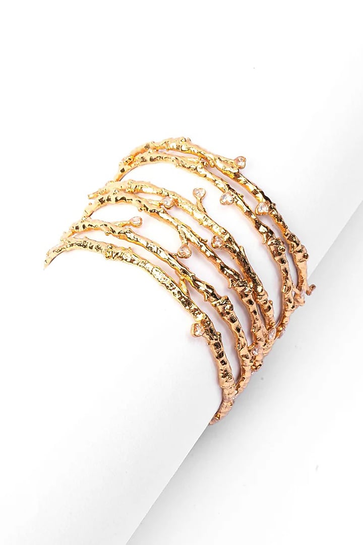 Gold Plated Cubic Zirconia Bangles (Set Of 6) by AMAMA at Pernia's Pop Up Shop