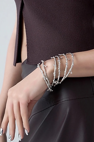 Silver Chrome Finish Brass Alloy Bangles (Set Of 6) by AMAMA