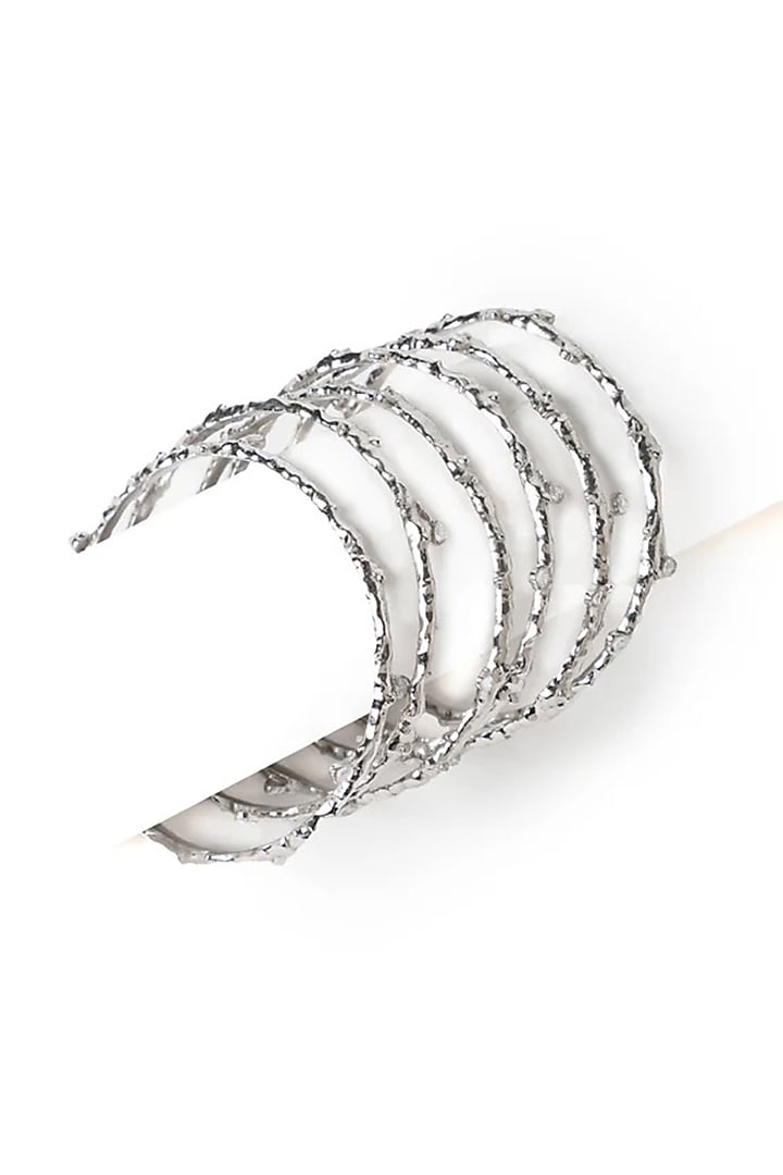 Silver Chrome Finish Brass Alloy Bangles (Set Of 6) by AMAMA at Pernia's Pop Up Shop